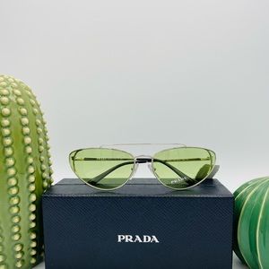 PRADA 90s Style Green Irregular Cat Eye Sunglasses